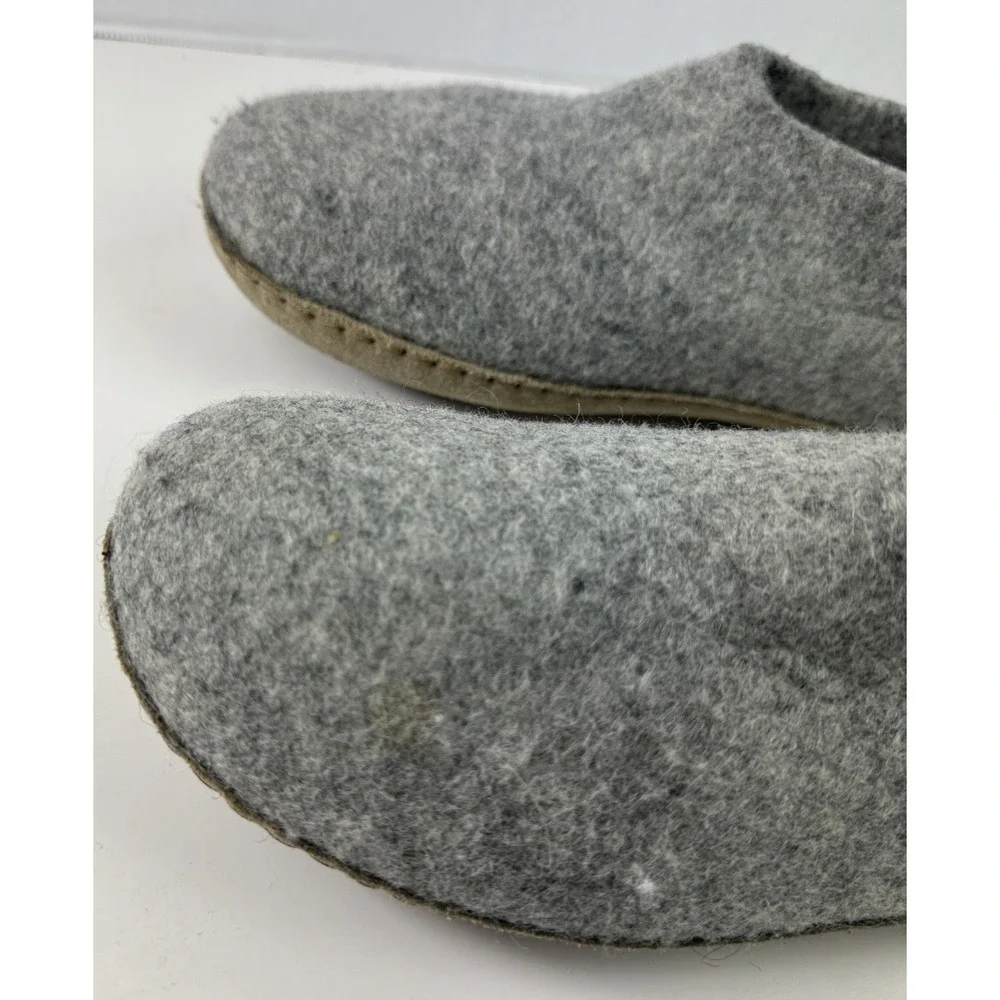 Glerups Wool Shoe W/ Leather Sole Grey Slippers EU Size 38 Equals US W 8 | M 6.5 - Picture 3 of 14